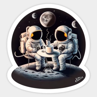 Astronauts drinking coffee in space Sticker